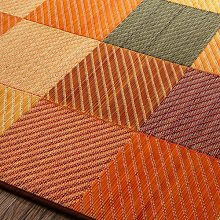[140×200] 伝統的な三重織が醸し出す優美なデザイン 純国産ブロックデザインい草ラグ 裏地あり ブラウン