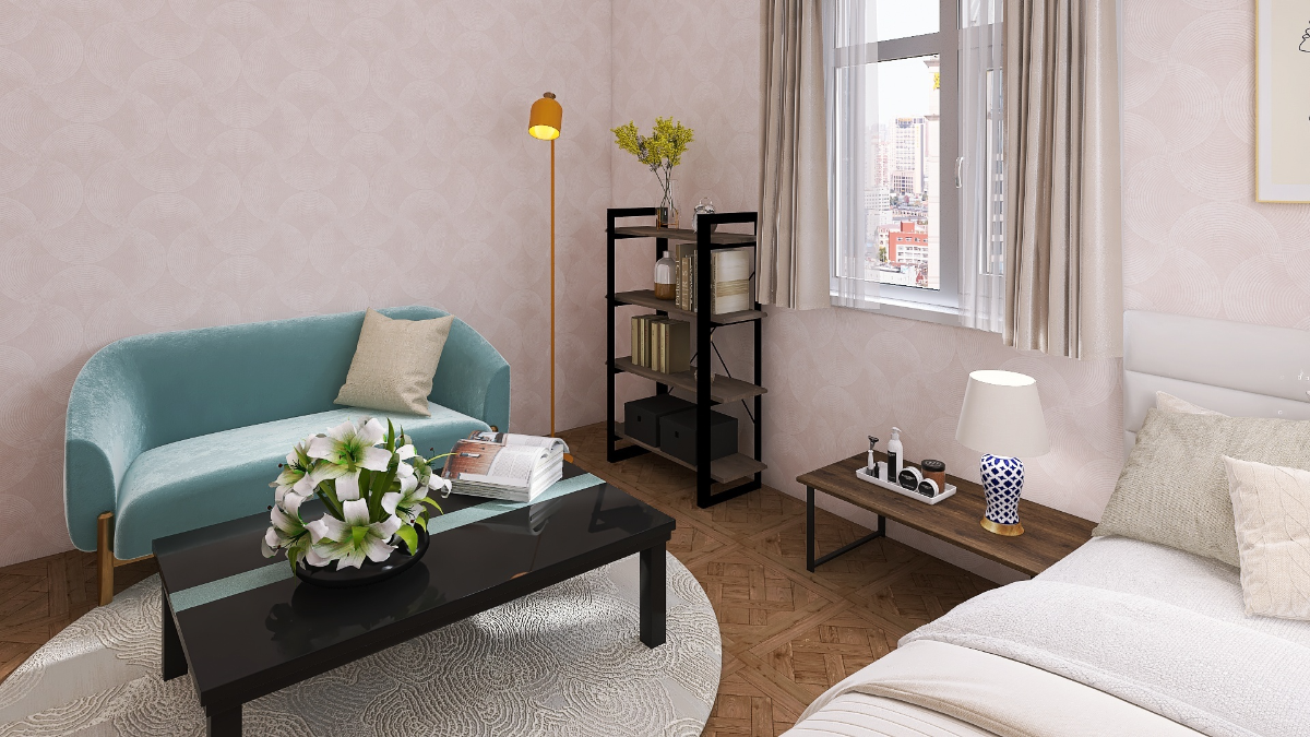 華やかでかわいい8畳の部屋♡モダンアイテムでメリハリつけた寝室に