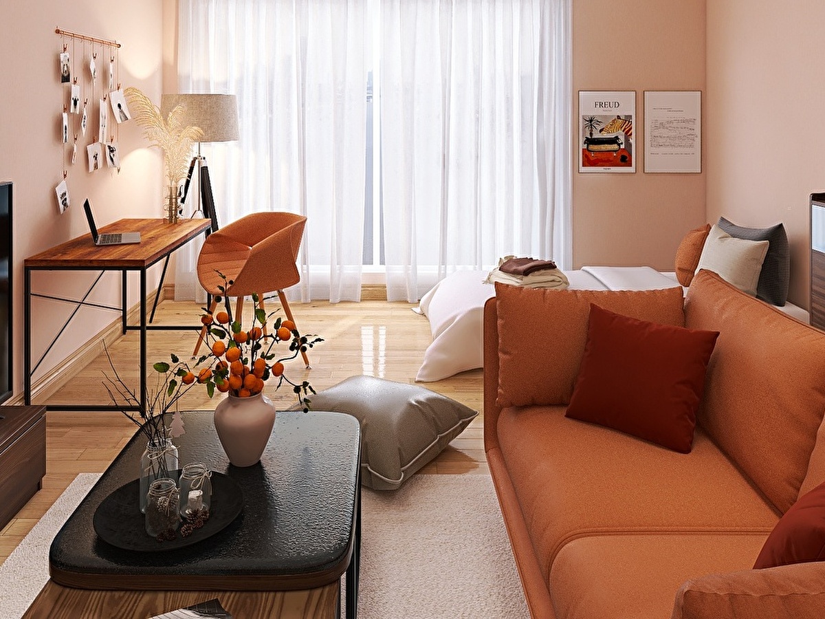 アート527　「宇宙空間HX2(ダークブラウン」　インテリアコーディネート オレンジ×ブラウンで暖かくスタイリッシュなモダン空間 | カヴァース