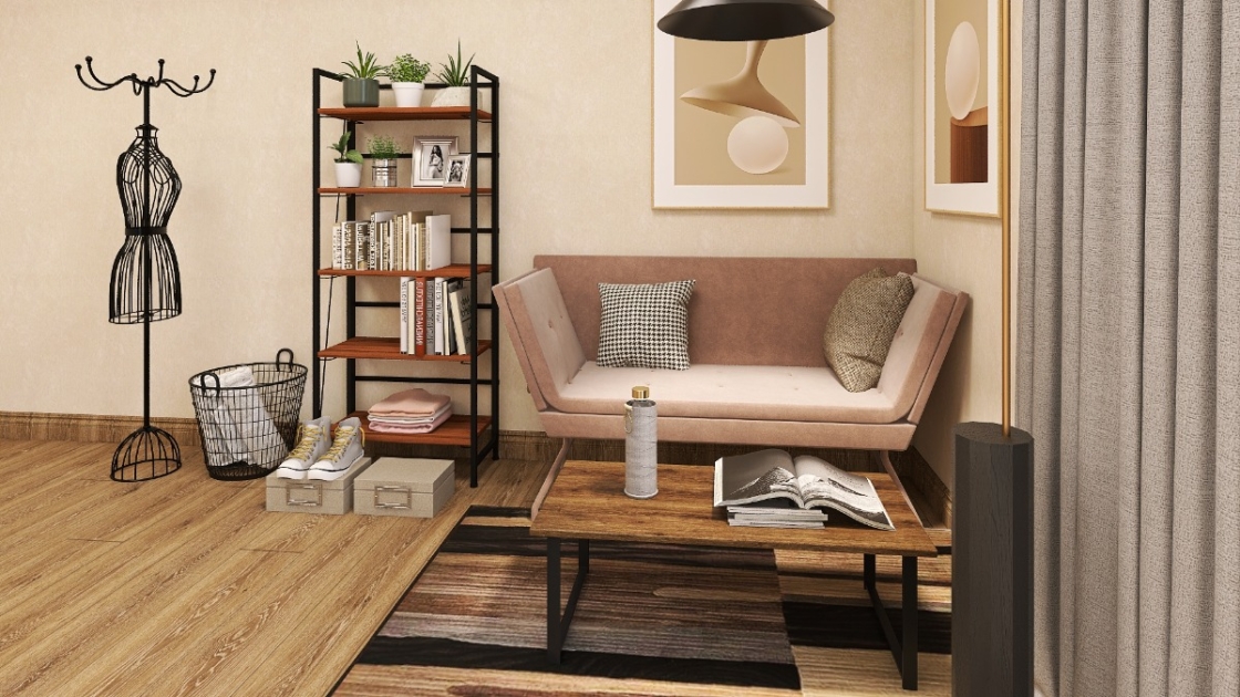 アート161　「ウォールズ(ダークブラウン)」　インテリアコーディネート JOYSTYLE interiorコーディネート事例【ダークブラウンの家具で