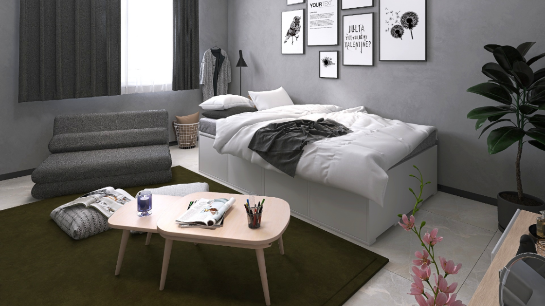 8畳一人暮らし】憧れのモノトーン海外風インテリアコーディネート