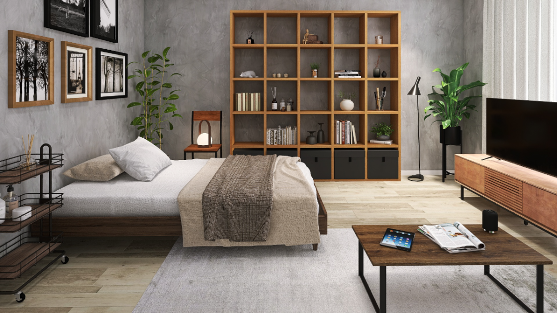 インダストリアル×ナチュラル】リラックスできる男前な8畳寝室