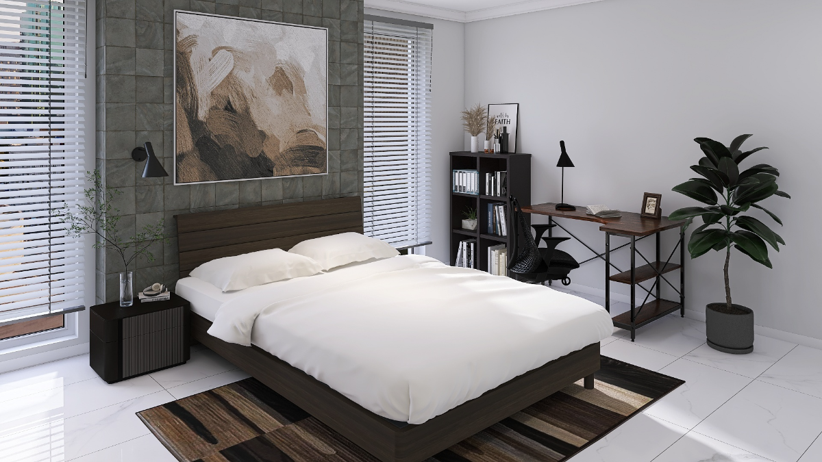 一体感あるモダンな寝室＆書斎】木の温もりが心地良い上質な空間