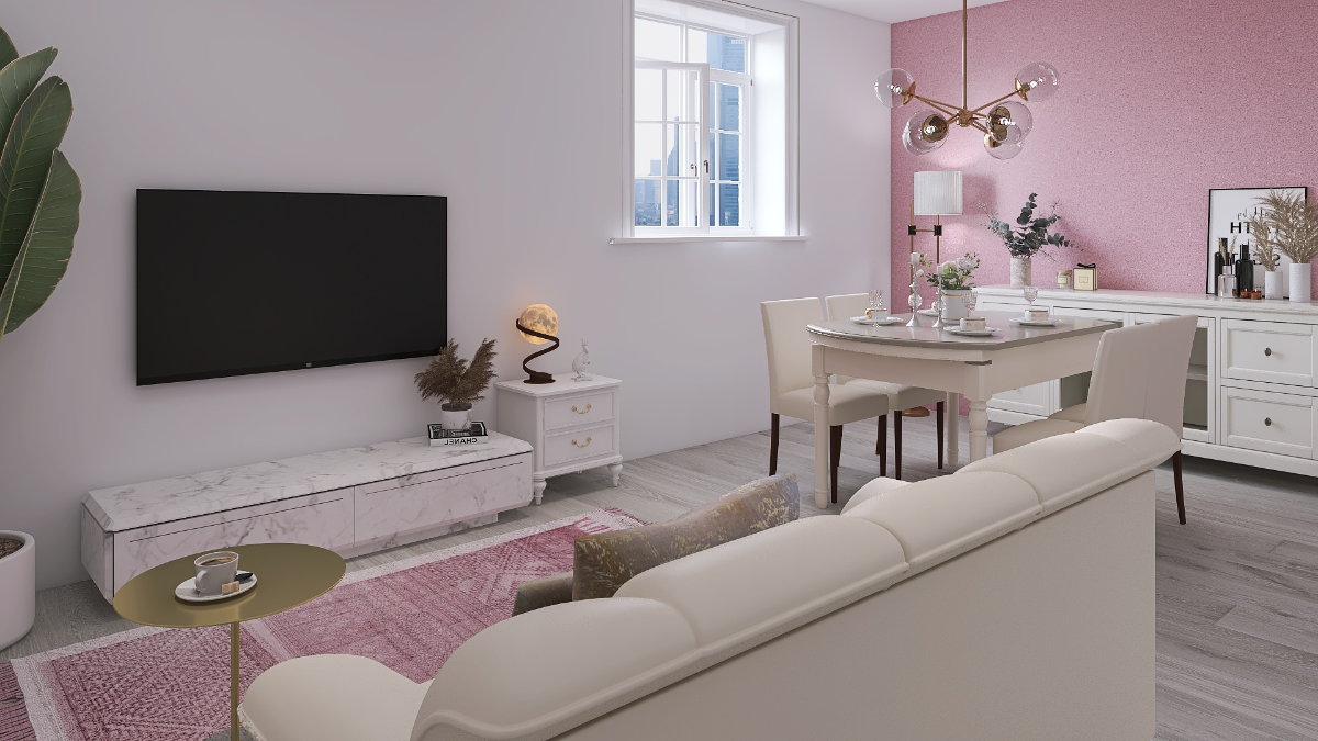 白とピンクで作る！シャビーシックな雰囲気のリビングダイニング