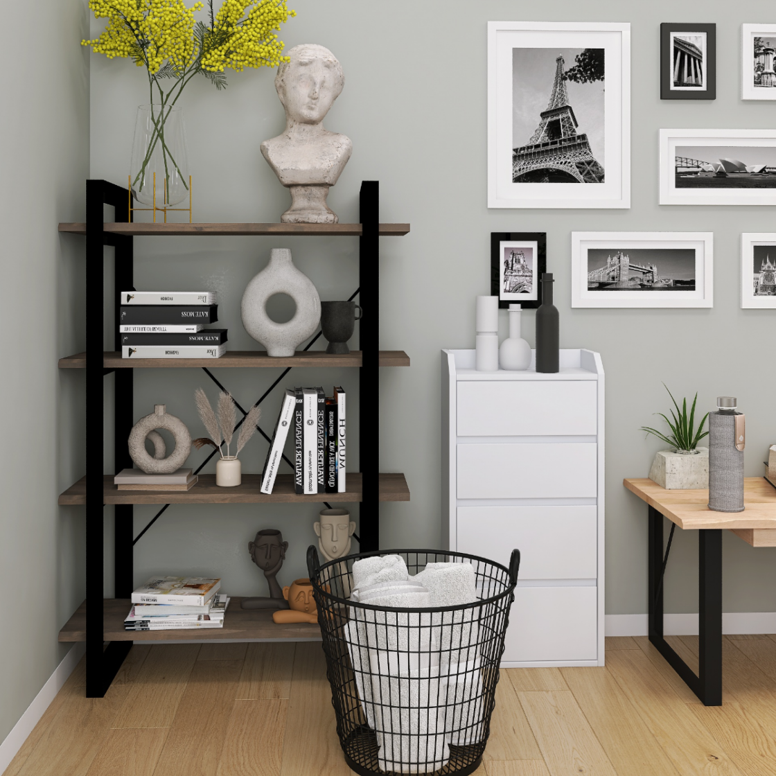 クールで洗練された北欧コーデ】グレー×グリーンが魅せる6畳書斎