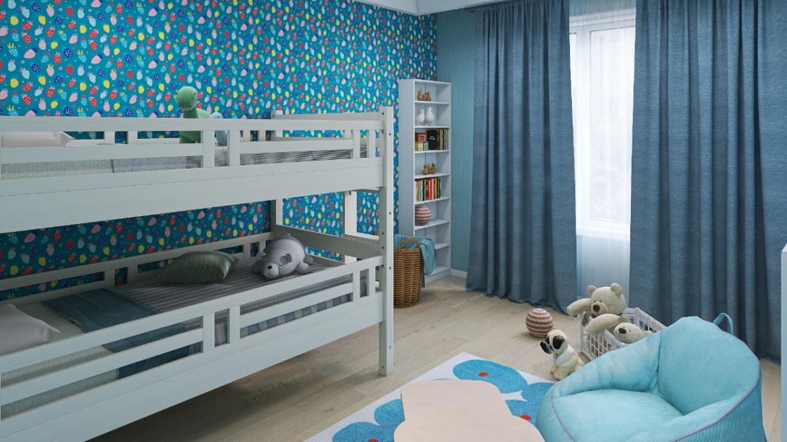 遊び心満載☆2段ベッド×青で作る8畳子供部屋のコーディネート