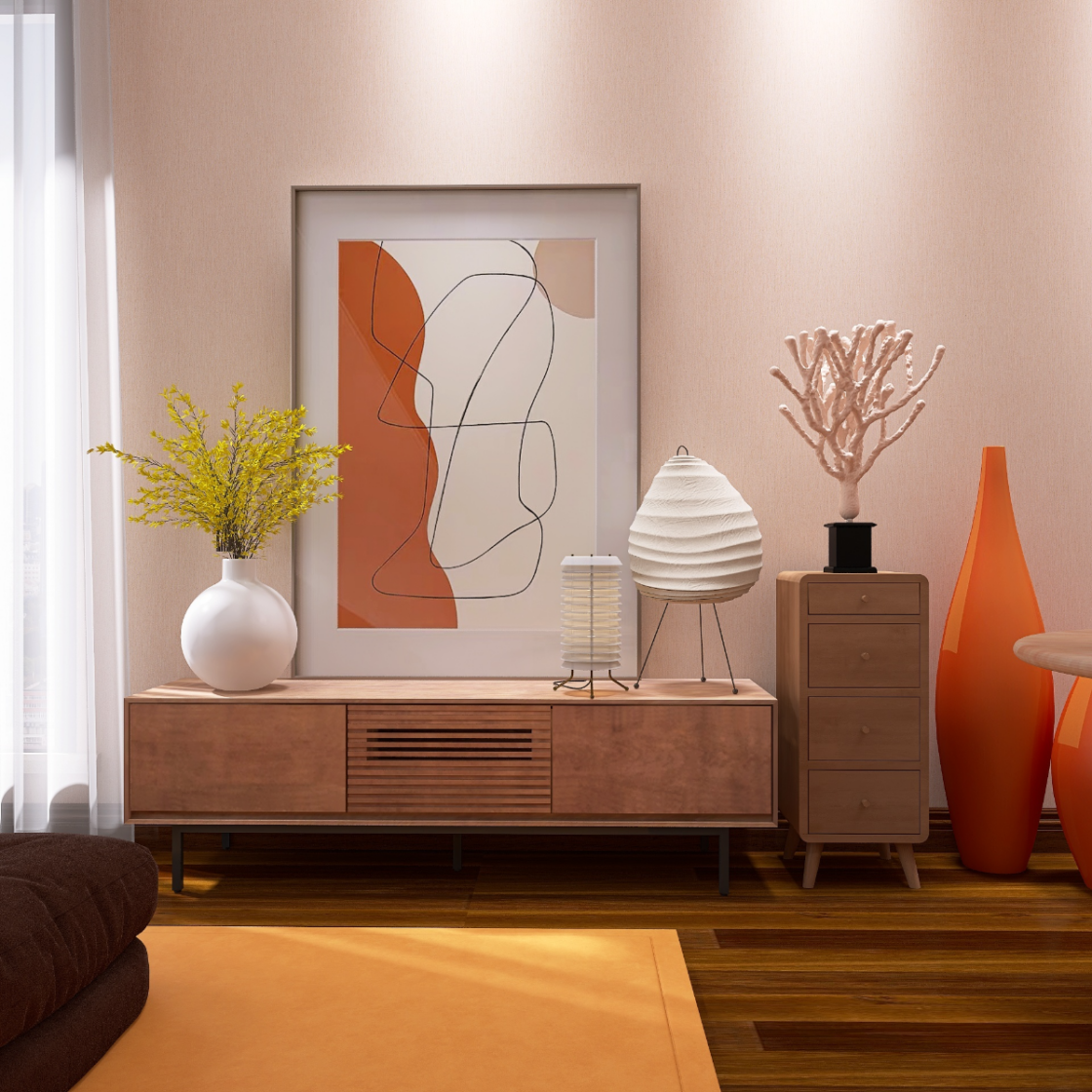 ブラウンとオレンジでコーディネート♪ぬくもり溢れる北欧リビング