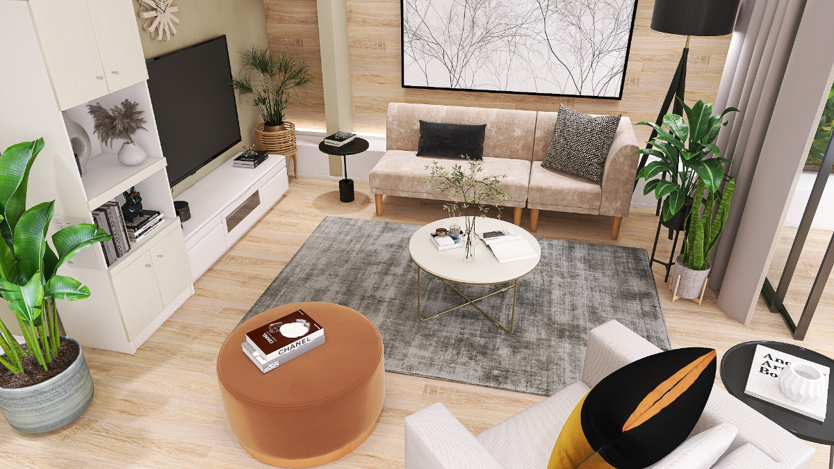 14畳のリビングダイニング】黒&ベージュで北欧風にアレンジ | カヴァー