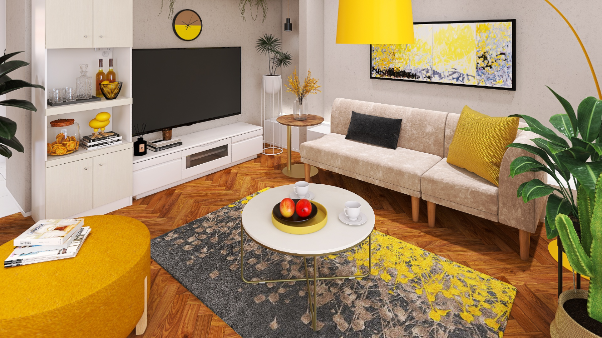 黒×黄色が最高におしゃれ♪個性を感じる北欧風のリビングコーデ