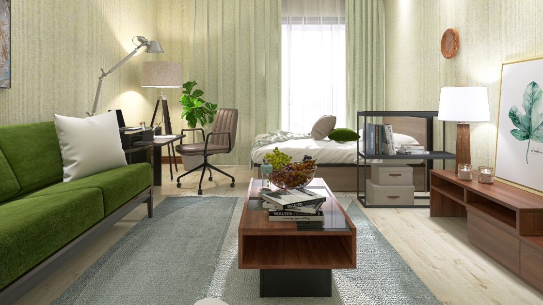 気品引き立つ♪グリーン×ブラウンで上質モダンな一人暮らし空間