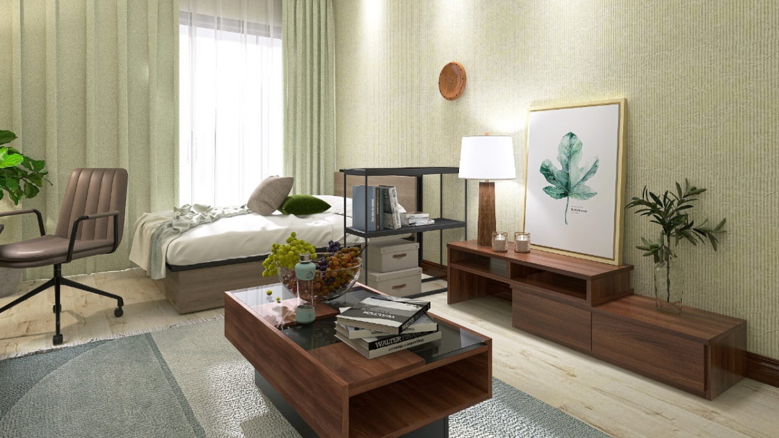 気品引き立つ♪グリーン×ブラウンで上質モダンな一人暮らし空間