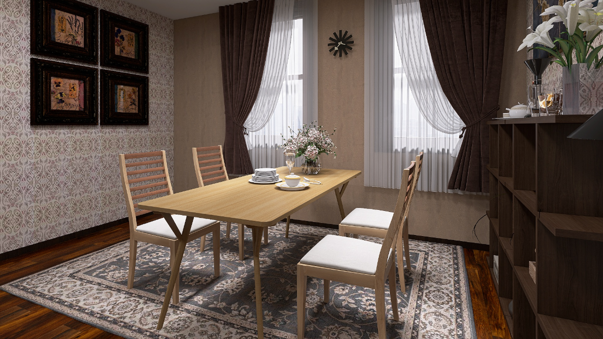 ベージュ×ブラウン】優雅なアンティーク風リビングダイニング