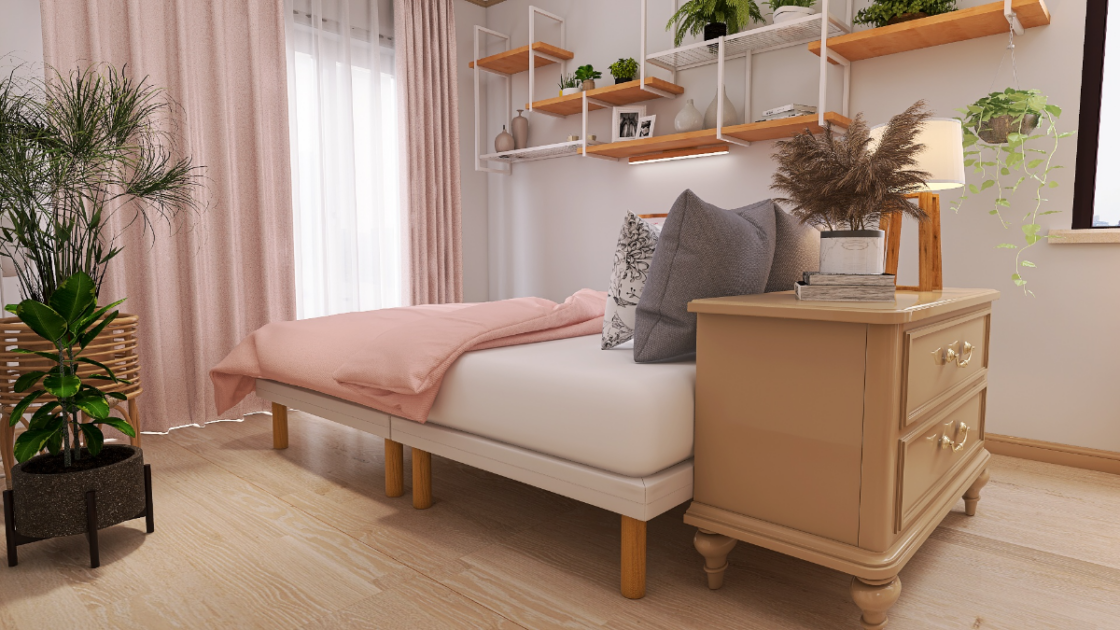 優しさと柔らかさを感じるピンクのインテリア♡カフェテイストの寝室