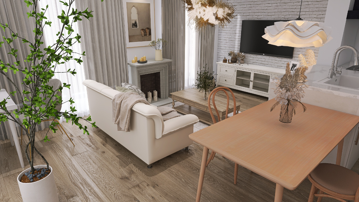 白とグレーでくすみを表現♪シャビーシックなリビングダイニング