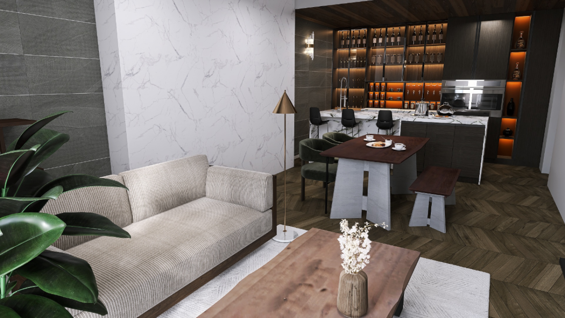 お酒好きな人も大満足♡バーのような雰囲気が漂うリビング