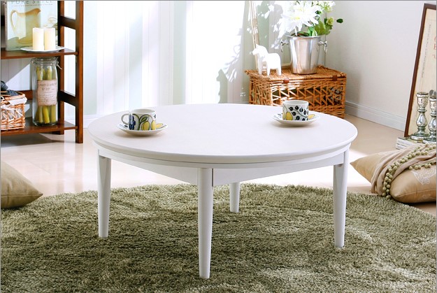 ストライプ柄天然木こたつテーブル白基調