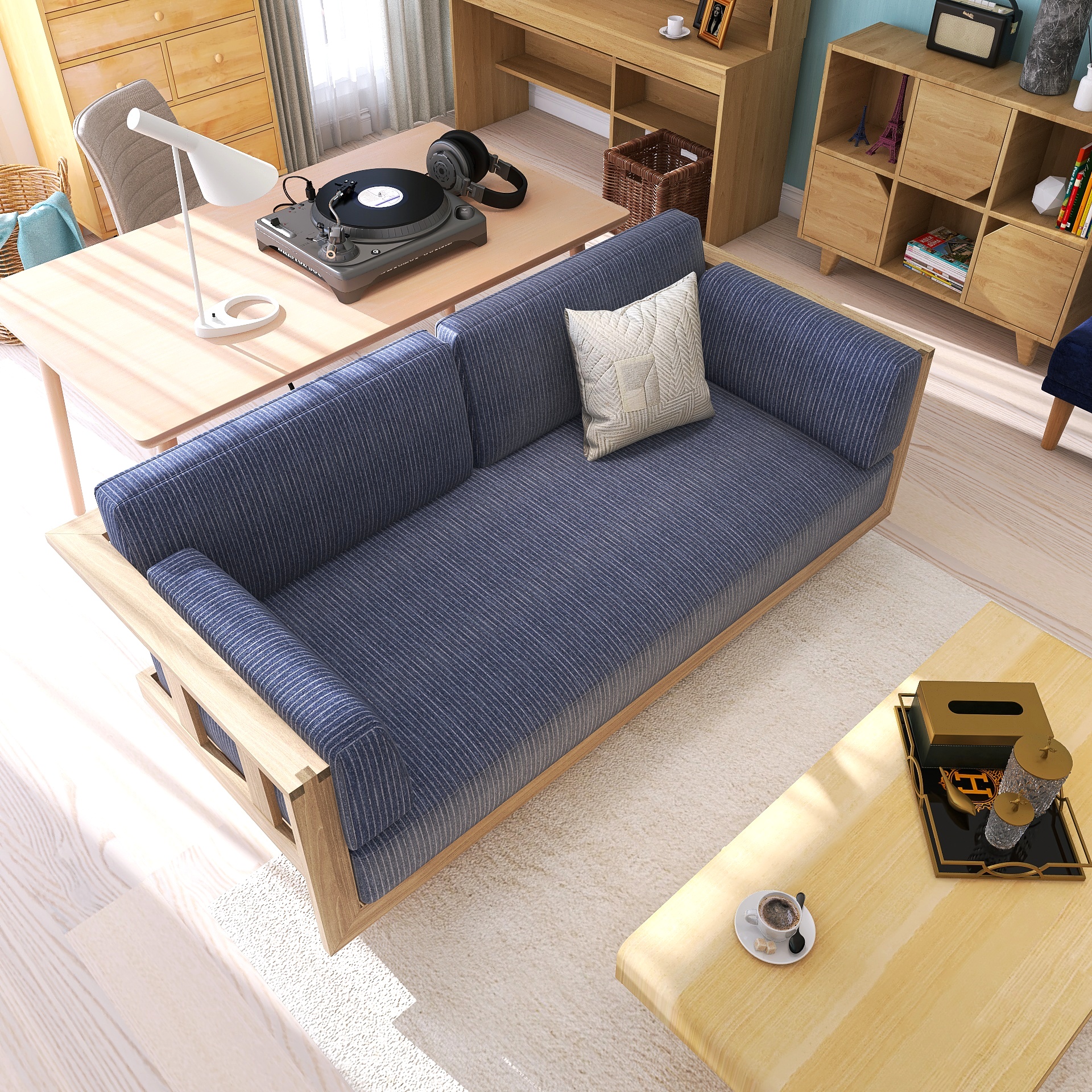 アームレスソファーハイバック日本製ブルー系 アームレスソファーハイバック日本製ブルー系