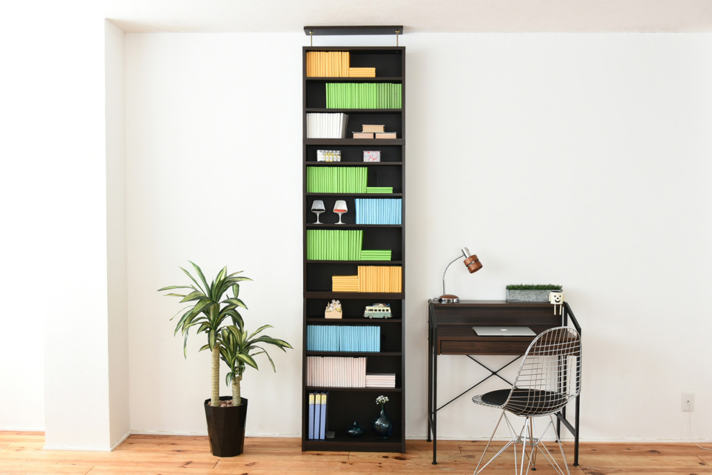 大容量 薄型 スリム 仕切り 縦長 細い 本棚 上置きセット ホワイト