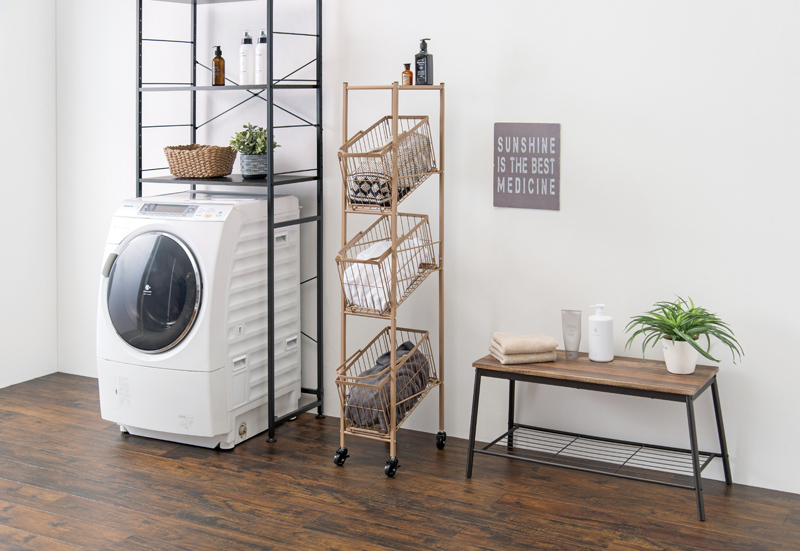 ラタン調 ランドリー 洗面所 おしゃれ 北欧テイスト 4段 ラック