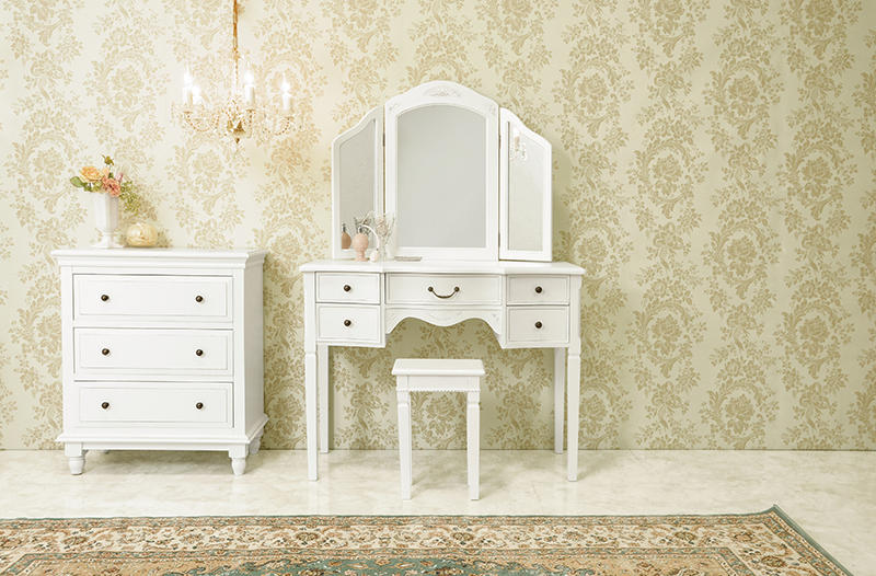 アウトレット家具 デスクテーブル クリスタル調取っ手 エレガント 姫系