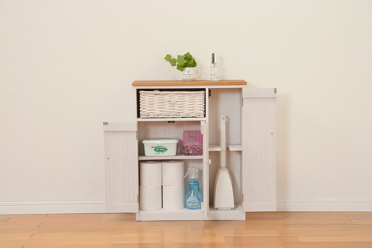 NEW】トイレ収納棚 目隠し扉2枚付きで便利！ UN/W 完成品 楽天市場