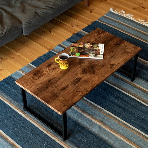 木製モダンセンターテーブル ダークブラウンレトロアンティークビンテージ