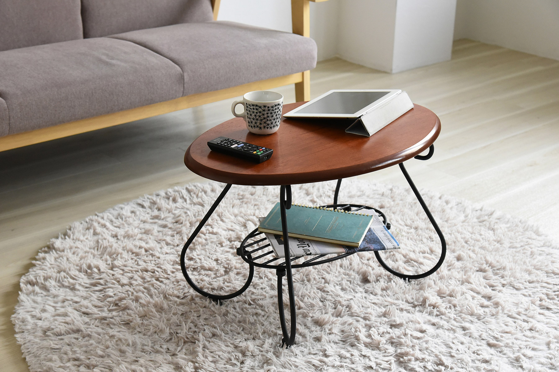 Francfranc ローテーブル BK 80cm アイアン ウッド モダンセンター