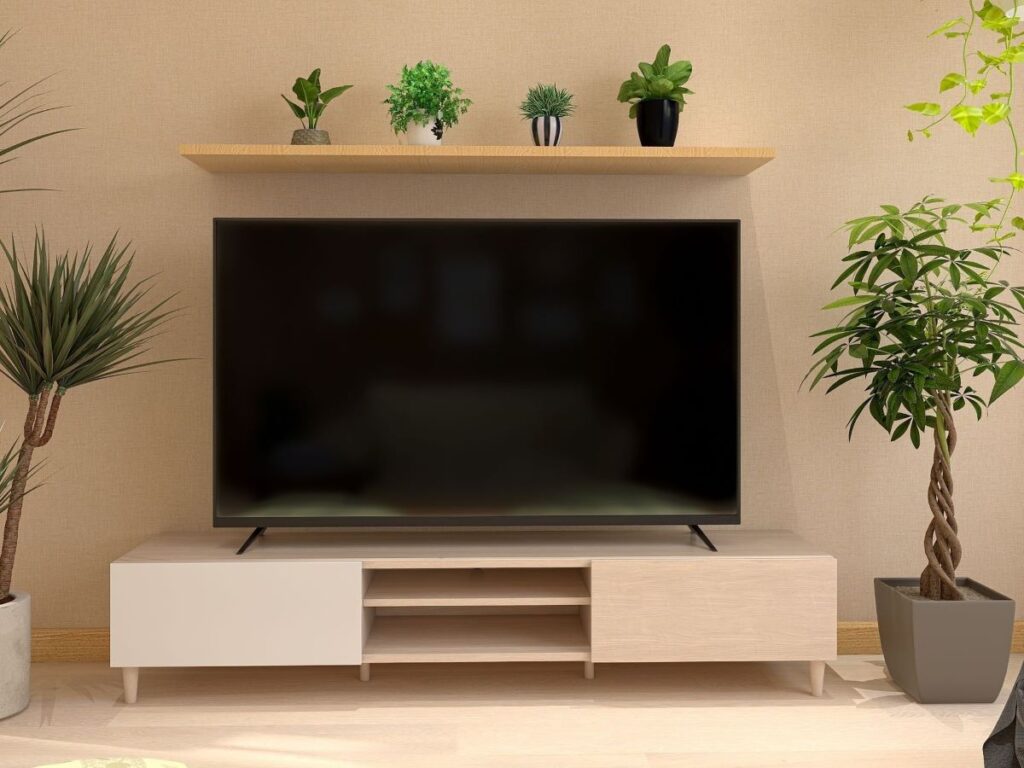 白い木製テレビ台・テレビボード インテリア 終わる