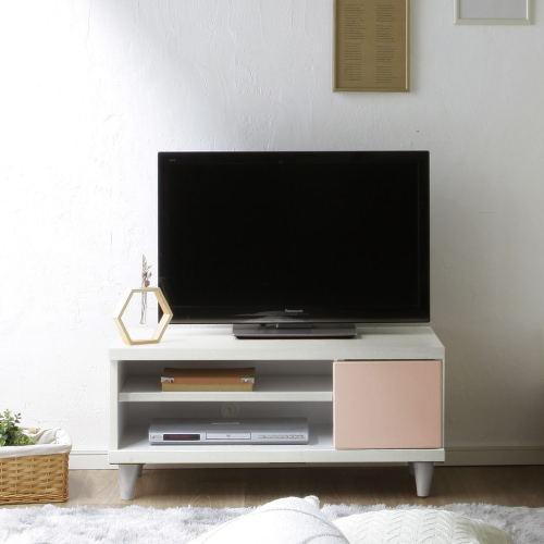 国産テレビボード 幅90cm (ホワイト/ピンク)