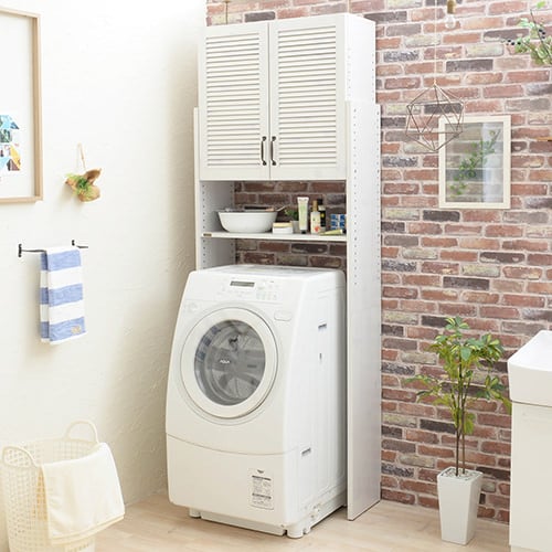 北欧の優しいナチュラルデザイン 洗濯機ラック ホワイト