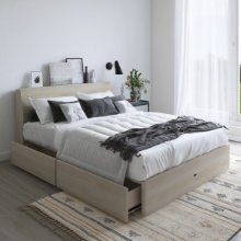 眠りの品質向上 キャビネットヘッドボード 収納ベッド ホワイト (ダブル)