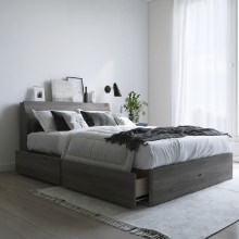 環境に優しい キャビネットヘッドボード 収納ベッド グレージュ (シングル)