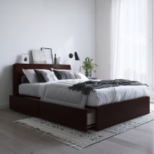 確かな品質 キャビネットヘッドボード 収納ベッド ブラウン (シングル)