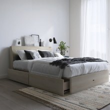 眠りの品質向上 キャビネットヘッドボード 収納ベッド ホワイト (シングル)