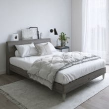 快適な眠り キャビネットヘッドボード 脚付きベッド グレージュ (ダブル)