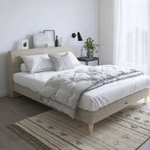 充実した眠り キャビネットヘッドボード 脚付きベッド ホワイト (ダブル)