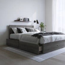 洗練された佇まい フラットヘッドボード 収納ベッド グレージュ (シングル)