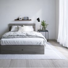 洗練された佇まい フラットヘッドボード 収納ベッド グレージュ (ワイドダブル)