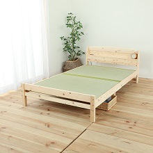 寝台職人 安定感アップ 棚コンセント付の国産ひのきい草張りベッド (ダブル)