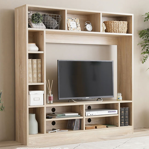 シンプル&スリムデザイン 壁面収納付きテレビボード 幅135cm