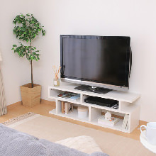 収納力もたっぷり S字型テレビ台 幅120cm (オークホワイト)