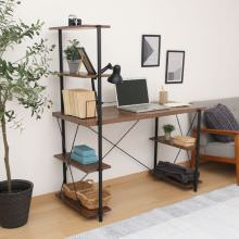 シンプルで使い勝手が良い ワイヤーロック片袖デスク (ミディアムブラウン)