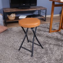 [4個セット] コンパクトで場所を取らない 折りたたみスツールPU ブラウン