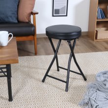 [4個セット] コンパクトで場所を取らない 折りたたみスツールPU ブラック