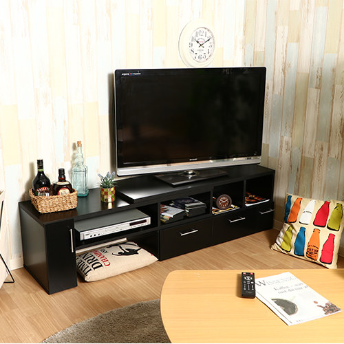 お部屋に合わせたレイアウト 伸縮テレビボード ブラック