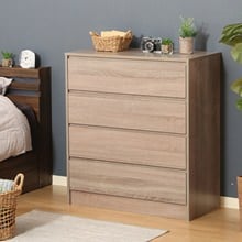 お部屋に馴染みやすいやさしいグレーの木目調 工具不要4段チェスト