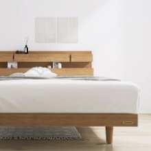 極上の眠り  フランスベッド 照明・棚付きモダンデザイン すのこベッド チェリー (クイーン)
