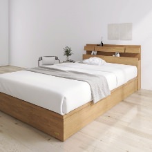 眠る幸せ フランスベッド 照明・棚付きモダンデザイン 引出し収納ベッド チェリー (ダブル)