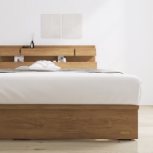 眠る幸せ フランスベッド 照明・棚付きモダンデザイン 引出し収納ベッド チェリー(クイーン)