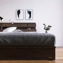 フランスベッド 照明・棚付きモダンデザイン 引出し収納ベッド ウォールナット(クイーン)